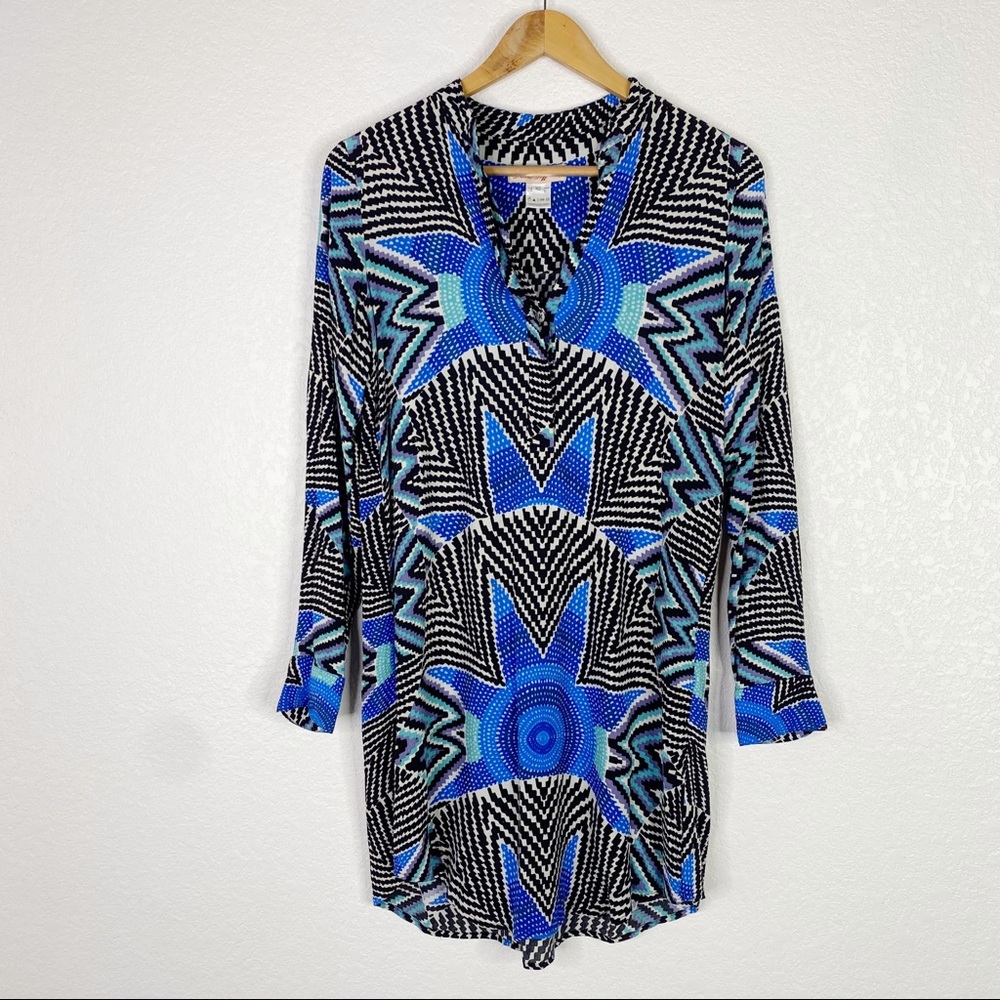 Mara Hoffman Blue and Black Basketweave Shirt Dress